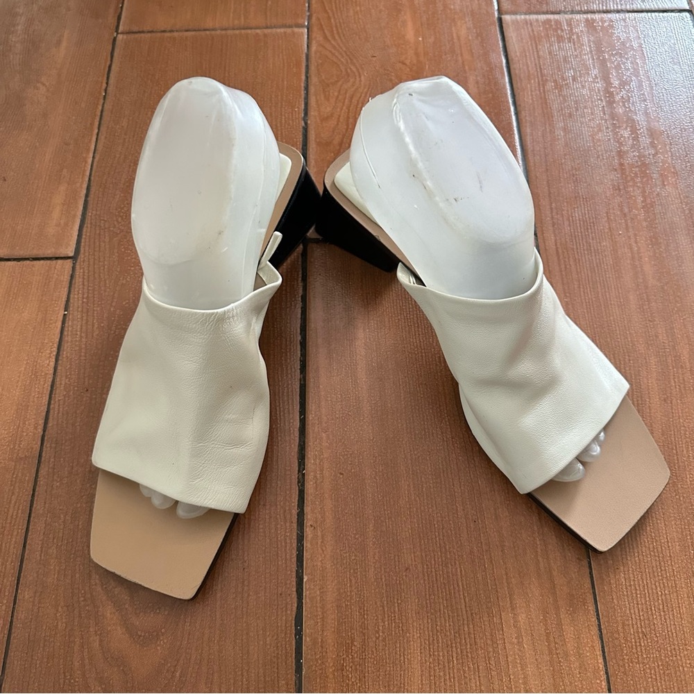 Zara Shoes Woman Mules Kitten Heel Leather Beige Size 40 USA 9 - Picture 2 of 11